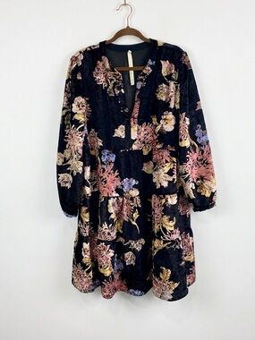 Uncle Frank Boho Velvet Burnout Floral Tiered Dress Size Large Moody Fall